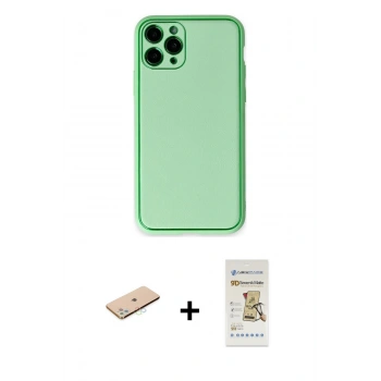 MARSİLYAN™- iPhone 11 Pro Kılıf Yadigar Klasik - Siyah Mat Seramik Nano Ekran Koruyucu + Renkli Kamera Lens Koruma Cam - MI