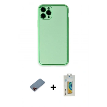 MARSİLYAN™- iPhone 11 Pro Kılıf Yadigar Klasik - Siyah Polymer Nano Ekran Koruyucu + Metal Kamera Lens Koruma Cam - KI