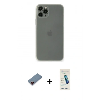 MARSİLYAN™- iPhone 11 Pro Kılıf Yadigar Yansıma Serisi - Şeffaf Pasifik Cam Ekran Koruyucu + Metal Kamera Lens Koruma Cam - KI
