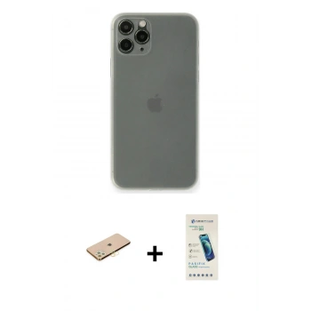 MARSİLYAN™- iPhone 11 Pro Kılıf Yadigar Yansıma Serisi - Şeffaf Pasifik Cam Ekran Koruyucu + Renkli Kamera Lens Koruma Cam - PE