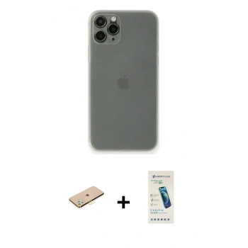 MARSİLYAN™- iPhone 11 Pro Kılıf Yadigar Yansıma Serisi - Şeffaf Pasifik Cam Ekran Koruyucu + Renkli Kamera Lens Koruma Cam - SI