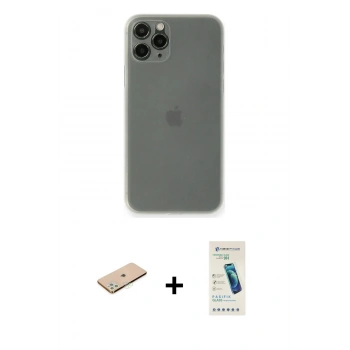 MARSİLYAN™- iPhone 11 Pro Kılıf Yadigar Yansıma Serisi - Şeffaf Pasifik Cam Ekran Koruyucu + Renkli Kamera Lens Koruma Cam - YL