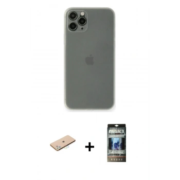 MARSİLYAN™- iPhone 11 Pro Kılıf Yadigar Yansıma Serisi - Siyah 34D Hayalet Izgaralı Cam + Renkli Kamera Lens Koruma Cam - MI