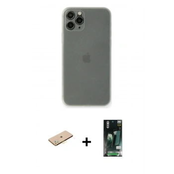 MARSİLYAN™- iPhone 11 Pro Kılıf Yadigar Yansıma Serisi - Siyah 360 Mat Full Body Arka Koruyucu + Renkli Kamera Lens Koruma Cam - PE