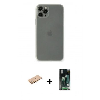 MARSİLYAN™- iPhone 11 Pro Kılıf Yadigar Yansıma Serisi - Siyah 360 Mat Full Body Arka Koruyucu + Renkli Kamera Lens Koruma Cam - TU