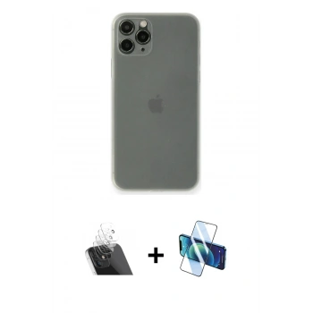 MARSİLYAN™- iPhone 11 Pro Kılıf Yadigar Yansıma Serisi - Siyah 3D Antistatik Cam Ekran Koruyucu + Kamera Lens Koruma Cam - SF