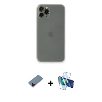 MARSİLYAN™- iPhone 11 Pro Kılıf Yadigar Yansıma Serisi - Siyah 3D Antistatik Cam Ekran Koruyucu + Metal Kamera Lens Koruma Cam - KI
