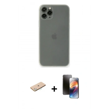 MARSİLYAN™- iPhone 11 Pro Kılıf Yadigar Yansıma Serisi - Siyah 3D Antistatik Mat Seramik Nano Ekran Koruyucu + Renkli Kamera Lens Koruma Cam - MI