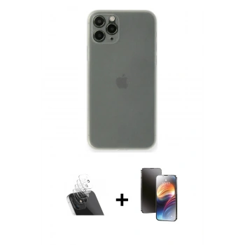MARSİLYAN™- iPhone 11 Pro Kılıf Yadigar Yansıma Serisi - Siyah 3D Antistatik Mat Seramik Nano Ekran Koruyucu + Kamera Lens Koruma Cam - SF
