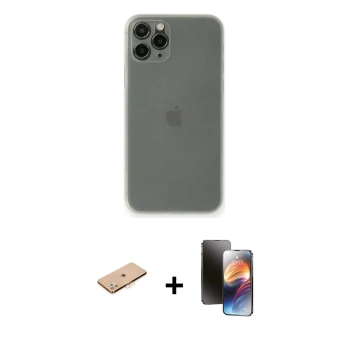 MARSİLYAN™- iPhone 11 Pro Kılıf Yadigar Yansıma Serisi - Siyah 3D Antistatik Mat Seramik Nano Ekran Koruyucu + Renkli Kamera Lens Koruma Cam - TU