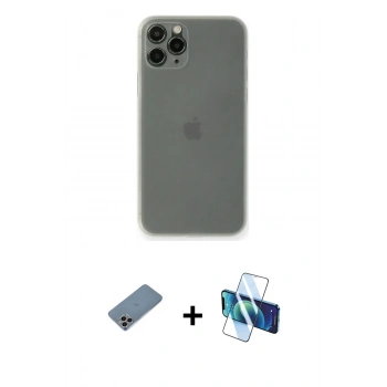 MARSİLYAN™- iPhone 11 Pro Kılıf Yadigar Yansıma Serisi - Siyah 3D Antistatik Seramik Nano Ekran Koruyucu + Shine Kamera Lens Koruma Cam - GI