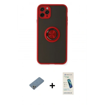 MARSİLYAN™- iPhone 11 Pro Kılıf Yörünge Çizgi - Şeffaf Pasifik Cam Ekran Koruyucu + Shine Kamera Lens Koruma Cam - GS