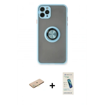 MARSİLYAN™- iPhone 11 Pro Kılıf Yörünge Çizgi - Şeffaf Pasifik Cam Ekran Koruyucu + Renkli Kamera Lens Koruma Cam - PE