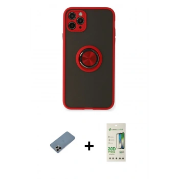 MARSİLYAN™- iPhone 11 Pro Kılıf Yörünge Çizgi - Siyah 20D Premium Cam Ekran Koruyucu + Shine Kamera Lens Koruma Cam - GI