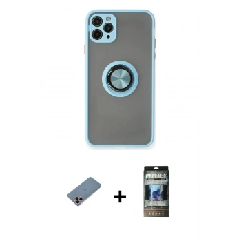 MARSİLYAN™- iPhone 11 Pro Kılıf Yörünge Çizgi - Siyah 34D Hayalet Izgaralı Cam + Shine Kamera Lens Koruma Cam - PE