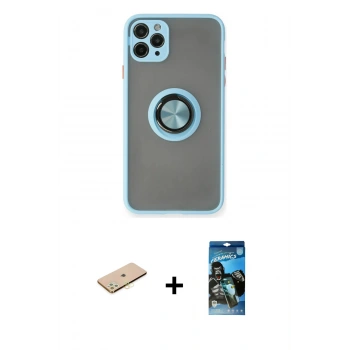 MARSİLYAN™- iPhone 11 Pro Kılıf Yörünge Çizgi - Siyah 34D Izgaralı Cam + Renkli Kamera Lens Koruma Cam - SI