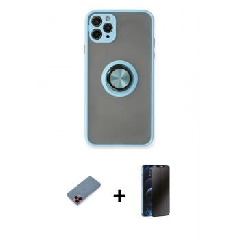 MARSİLYAN™- iPhone 11 Pro Kılıf Yörünge Çizgi - Siyah 3D Antistatik Hayalet Cam Ekran Koruyucu + Metal Kamera Lens Koruma Cam - KI