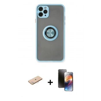 MARSİLYAN™- iPhone 11 Pro Kılıf Yörünge Çizgi - Siyah 3D Antistatik Mat Seramik Nano Ekran Koruyucu + Renkli Kamera Lens Koruma Cam - MI