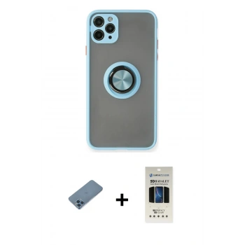 MARSİLYAN™- iPhone 11 Pro Kılıf Yörünge Çizgi - Siyah 5D Hayalet Cam Ekran Koruyucu + Shine Kamera Lens Koruma Cam - MI