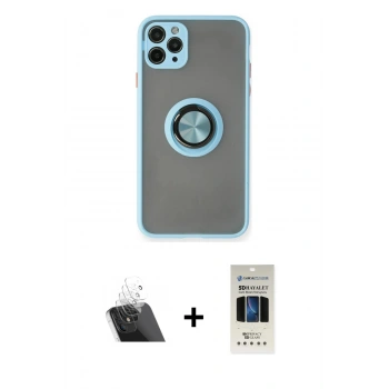 MARSİLYAN™- iPhone 11 Pro Kılıf Yörünge Çizgi - Siyah 5D Hayalet Cam Ekran Koruyucu + Kamera Lens Koruma Cam - SF
