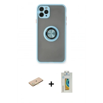 MARSİLYAN™- iPhone 11 Pro Kılıf Yörünge Çizgi - Siyah Polymer Nano Ekran Koruyucu + Renkli Kamera Lens Koruma Cam - PE