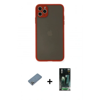 MARSİLYAN™- iPhone 11 Pro Max Kılıf Ahenk Çizgi Serisi - Şeffaf 360 Full Body Arka Koruyucu + Shine Kamera Lens Koruma Cam - GS