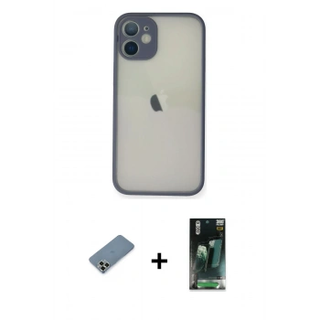 MARSİLYAN™- iPhone 11 Pro Max Kılıf Ahenk Çizgi Serisi - Şeffaf 360 Full Body Arka Koruyucu + Metal Kamera Lens Koruma Cam - AKYL