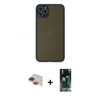 MARSİLYAN™- iPhone 11 Pro Max Kılıf Ahenk Çizgi Serisi - Şeffaf 360 Full Body Arka Koruyucu + Pers Alüminyum Kamera Lens - KI