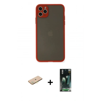 MARSİLYAN™- iPhone 11 Pro Max Kılıf Ahenk Çizgi Serisi - Şeffaf 360 Full Body Arka Koruyucu + Renkli Kamera Lens Koruma Cam - SI