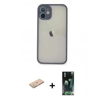 MARSİLYAN™- iPhone 11 Pro Max Kılıf Ahenk Çizgi Serisi - Şeffaf 360 Full Body Arka Koruyucu + Renkli Kamera Lens Koruma Cam - YL
