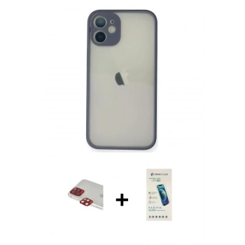 MARSİLYAN™- iPhone 11 Pro Max Kılıf Ahenk Çizgi Serisi - Şeffaf Pasifik Cam Ekran Koruyucu + Pers Alüminyum Kamera Lens - KI