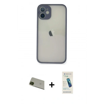 MARSİLYAN™- iPhone 11 Pro Max Kılıf Ahenk Çizgi Serisi - Şeffaf Pasifik Cam Ekran Koruyucu + Rainbow Kamera Lens Koruma Cam - YL