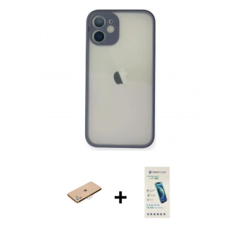 MARSİLYAN™- iPhone 11 Pro Max Kılıf Ahenk Çizgi Serisi - Şeffaf Pasifik Cam Ekran Koruyucu + Renkli Kamera Lens Koruma Cam - PE