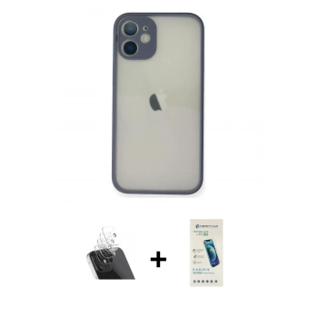 MARSİLYAN™- iPhone 11 Pro Max Kılıf Ahenk Çizgi Serisi - Şeffaf Pasifik Cam Ekran Koruyucu + Kamera Lens Koruma Cam - SF