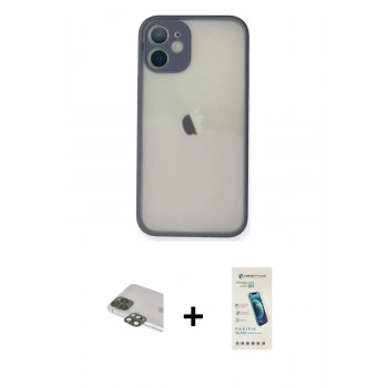 MARSİLYAN™- iPhone 11 Pro Max Kılıf Ahenk Çizgi Serisi - Şeffaf Pasifik Cam Ekran Koruyucu + Pers Alüminyum Kamera Lens - YL