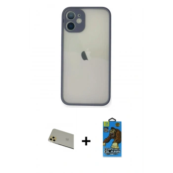 MARSİLYAN™- iPhone 11 Pro Max Kılıf Ahenk Çizgi Serisi - Siyah 18D Cam Ekran Koruyucu + Rainbow Kamera Lens Koruma Cam - GD
