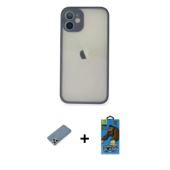 MARSİLYAN™- iPhone 11 Pro Max Kılıf Ahenk Çizgi Serisi - Siyah 18D Cam Ekran Koruyucu + Metal Kamera Lens Koruma Cam - GS