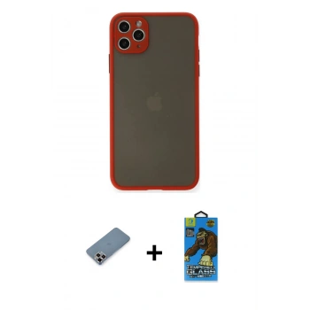 MARSİLYAN™- iPhone 11 Pro Max Kılıf Ahenk Çizgi Serisi - Siyah 18D Cam Ekran Koruyucu + Metal Kamera Lens Koruma Cam - MR