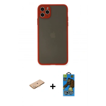 MARSİLYAN™- iPhone 11 Pro Max Kılıf Ahenk Çizgi Serisi - Siyah 18D Cam Ekran Koruyucu + Renkli Kamera Lens Koruma Cam - TU