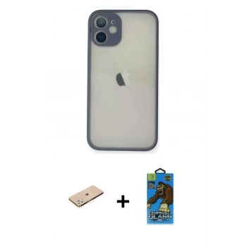 MARSİLYAN™- iPhone 11 Pro Max Kılıf Ahenk Çizgi Serisi - Siyah 18D Cam Ekran Koruyucu + Renkli Kamera Lens Koruma Cam - YL
