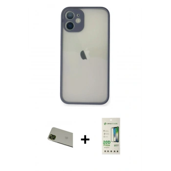 MARSİLYAN™- iPhone 11 Pro Max Kılıf Ahenk Çizgi Serisi - Siyah 20D Premium Cam Ekran Koruyucu + Rainbow Kamera Lens Koruma Cam - YL