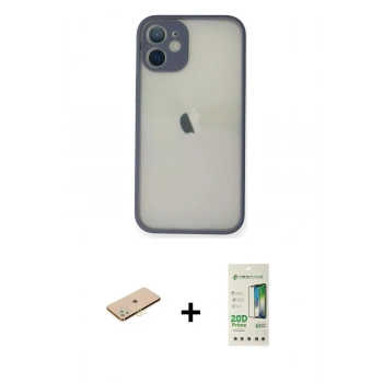 MARSİLYAN™- iPhone 11 Pro Max Kılıf Ahenk Çizgi Serisi - Siyah 20D Premium Cam Ekran Koruyucu + Renkli Kamera Lens Koruma Cam - SI