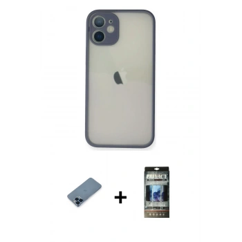 MARSİLYAN™- iPhone 11 Pro Max Kılıf Ahenk Çizgi Serisi - Siyah 34D Hayalet Izgaralı Cam + Metal Kamera Lens Koruma Cam - MI