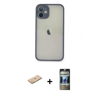 MARSİLYAN™- iPhone 11 Pro Max Kılıf Ahenk Çizgi Serisi - Siyah 34D Hayalet Izgaralı Cam + Renkli Kamera Lens Koruma Cam - SI