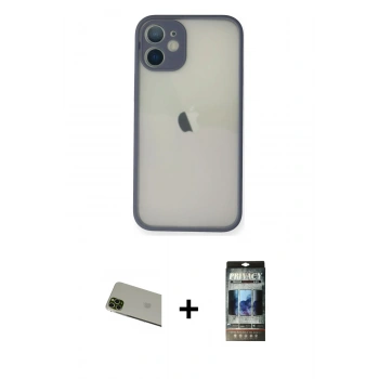 MARSİLYAN™- iPhone 11 Pro Max Kılıf Ahenk Çizgi Serisi - Siyah 34D Hayalet Izgaralı Cam + Rainbow Kamera Lens Koruma Cam - YL