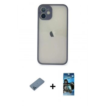MARSİLYAN™- iPhone 11 Pro Max Kılıf Ahenk Çizgi Serisi - Siyah 34D Izgaralı Cam + Shine Kamera Lens Koruma Cam - MI