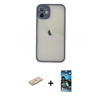 MARSİLYAN™- iPhone 11 Pro Max Kılıf Ahenk Çizgi Serisi - Siyah 34D Izgaralı Cam + Renkli Kamera Lens Koruma Cam - SI