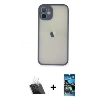 MARSİLYAN™- iPhone 11 Pro Max Kılıf Ahenk Çizgi Serisi - Siyah 34D Izgaralı Cam + Kamera Lens Koruma Cam - SF
