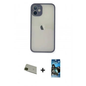 MARSİLYAN™- iPhone 11 Pro Max Kılıf Ahenk Çizgi Serisi - Siyah 34D Izgaralı Cam + Rainbow Kamera Lens Koruma Cam - YL