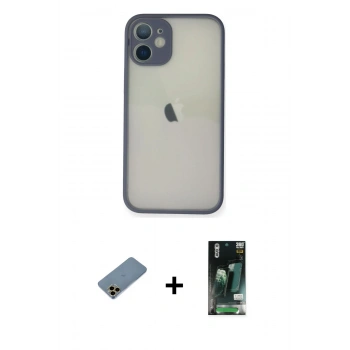 MARSİLYAN™- iPhone 11 Pro Max Kılıf Ahenk Çizgi Serisi - Siyah 360 Mat Full Body Arka Koruyucu + Shine Kamera Lens Koruma Cam - GD